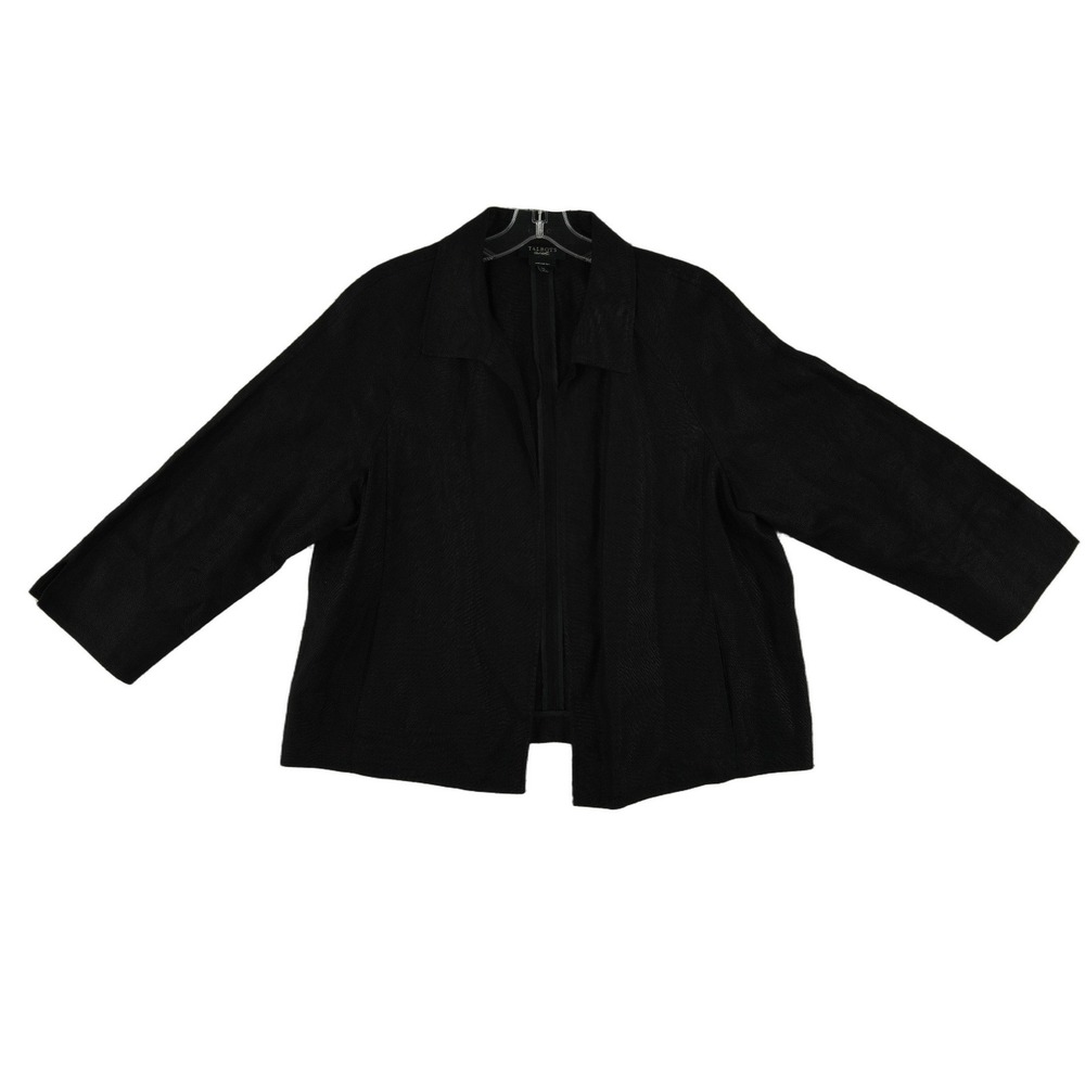 Talbots Jacket Women's Size XL Black 100% Irish Linen Open Front Collared Blazer
